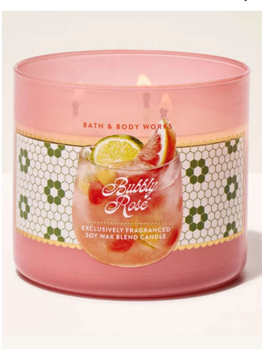 Bath & Body Works Bubbly Rosé 3-Wick Candle - Pink with Green Accent